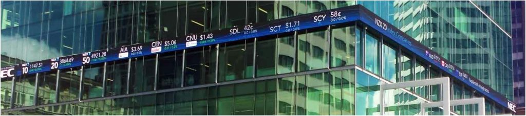 The digital screen was purpose built for the needs of the New Zealand Stock Exchange